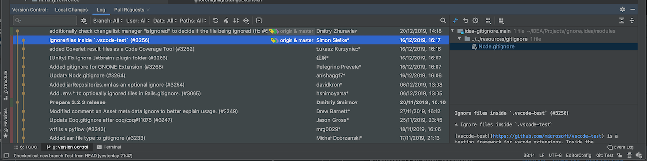 JetBrains IDEs 中的版本控制工具窗口。