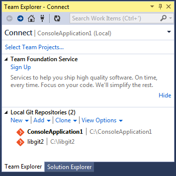 Σύνδεση σε αποθετήριο του Git με τον Team Explorer.